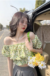 Off Shoulder Floral Pattern Strapless Slim Shirt